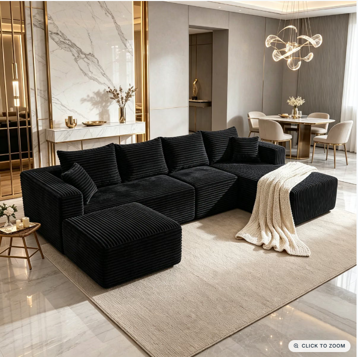 The Big U compressed modular sofa in Jet Black, left arm configuration