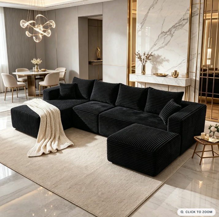 The Big U compressed modular sofa in Jet Black, right arm configuration